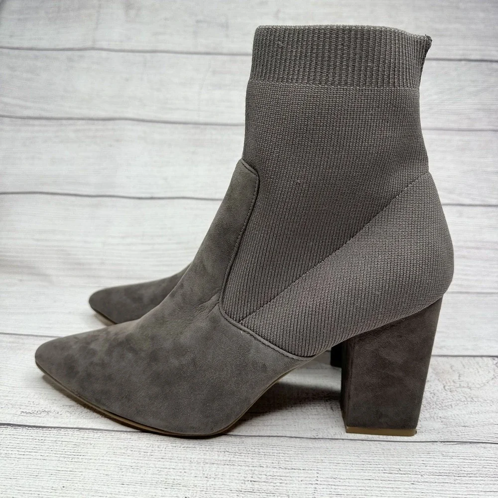 Steve Madden Booties Womens 11 Gray Suede Remy Pointed Toe Ankle Knit‎ Boots